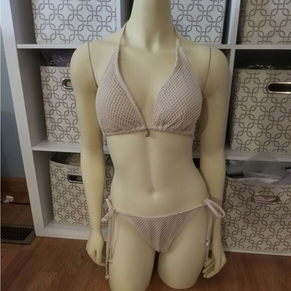 ZAFUL Women Bikini Set Two Piece Textured Beaded Tie Back Halter Cheeky Swimsuit - Picture 13 of 15